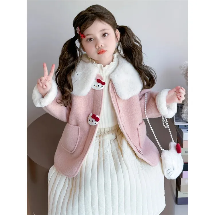 女童秋冬款加绒甜美外套洋气2025新款儿童装冬季加厚一体绒毛毛衣