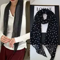 法式波点丝巾复古长条女轻奢高级感百搭发带系脖薄款围巾护颈
