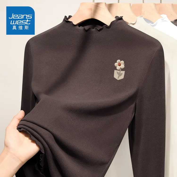 真维斯秋冬新款德绒半高领木耳边内搭加厚保暖设计感冬暖系服饰