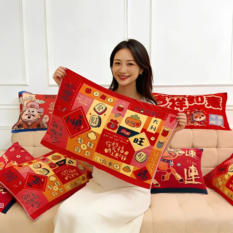 新疆纯棉纱布枕巾一对装2026新年款喜庆枕巾马年防滑全棉枕头盖巾