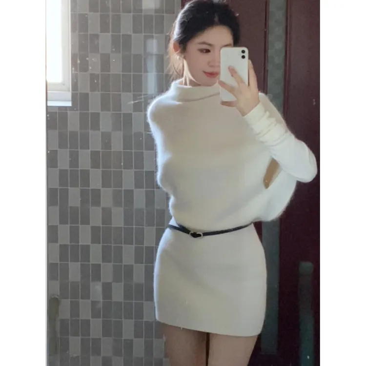 贵气感假两件斗篷型针织连衣裙女春季新款氛围感性感包臀裙子ins