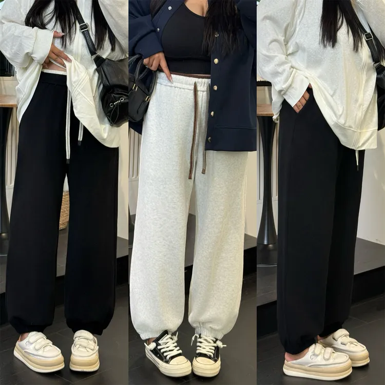 大码女装秋季宽松减龄花契200斤胖mm美式挺阔感休闲卫裤13783-H