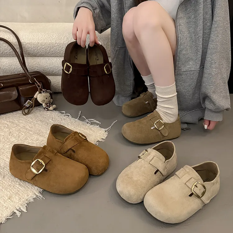 厚底内增高全包勃肯鞋女鞋子2025新款秋一脚蹬博肯单鞋乐福豆豆鞋