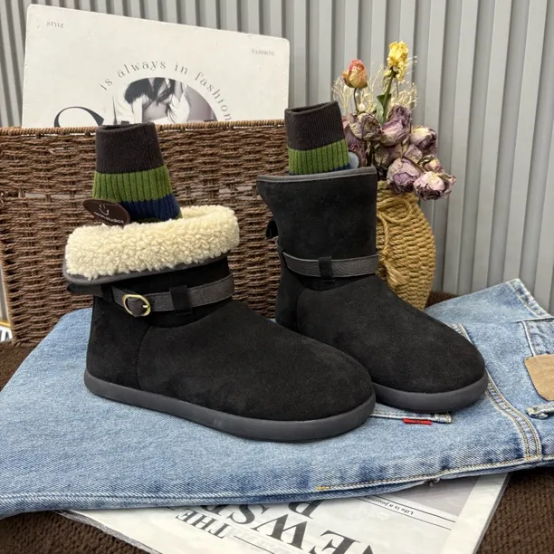 小雨家【韩版】冬季保暖皮带扣中筒时尚加棉平底百搭时尚雪地靴