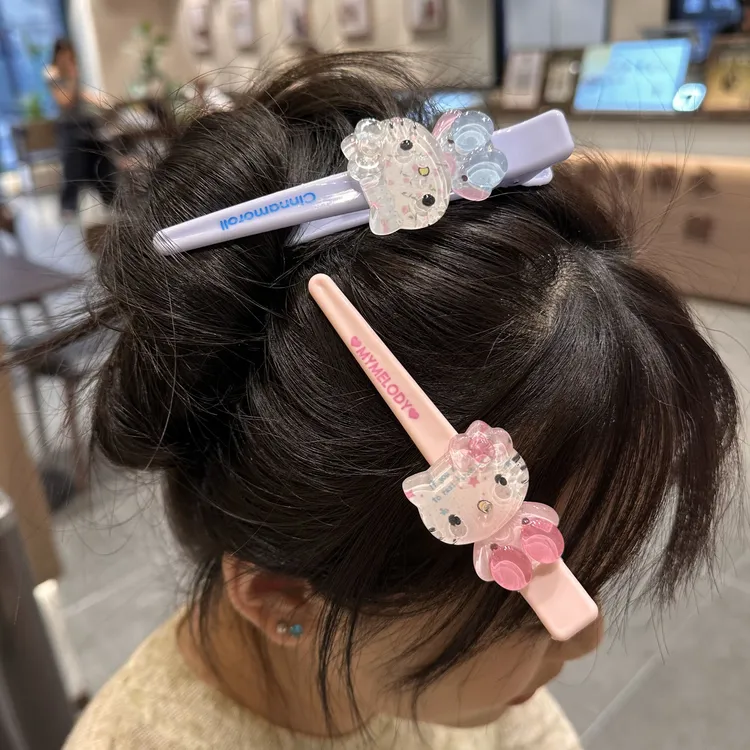 甜美碎花kt长夹清透猫咪日系可爱大号鸭嘴夹百搭少女发夹发卡发饰