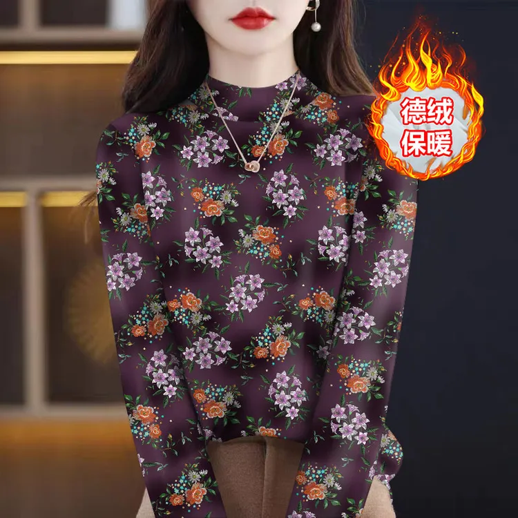 减龄秋冬双面德绒上衣女显瘦修身洋气高档长袖T恤保暖蓄热半高领