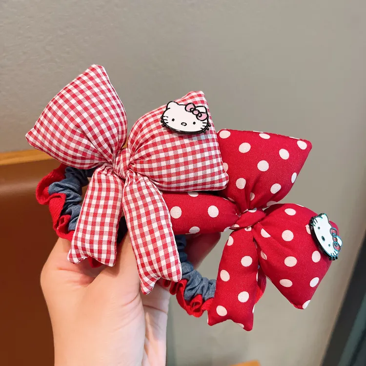 小女孩扎马尾头绳儿童发饰过年红色发圈红色kitty蝴蝶结小肠发圈