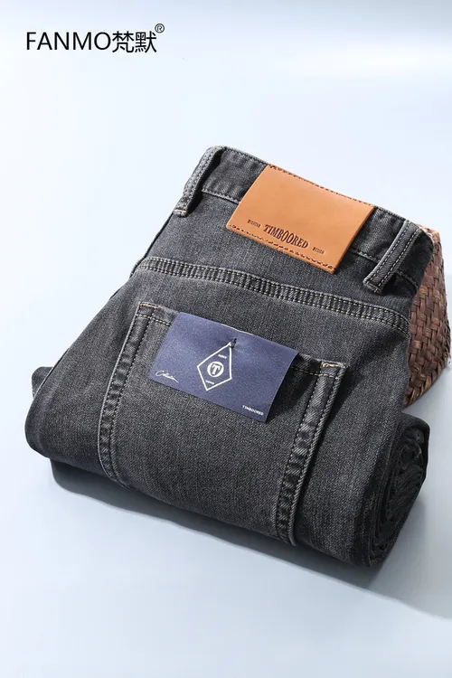 梵默秋冬厚款复古做旧水洗弹力面料内磨毛柔软直筒宽松男士牛仔裤