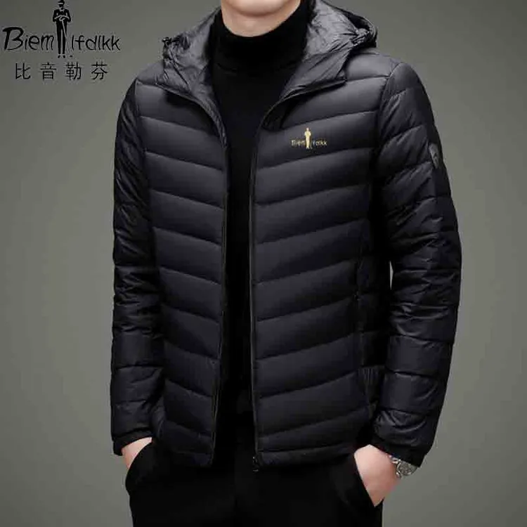 比音家秋冬款男士羽绒服轻薄款连帽白鸭绒商务休闲保暖中青年外套