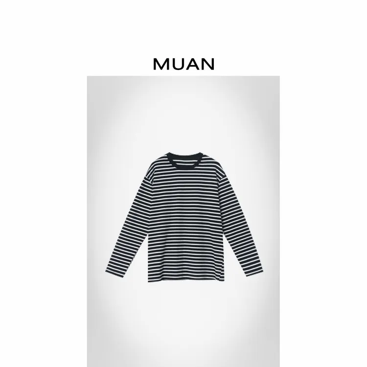 木岸MUAN：《视觉卫衣》定制100棉长袖休闲撞色条纹上衣女MG-F8006
