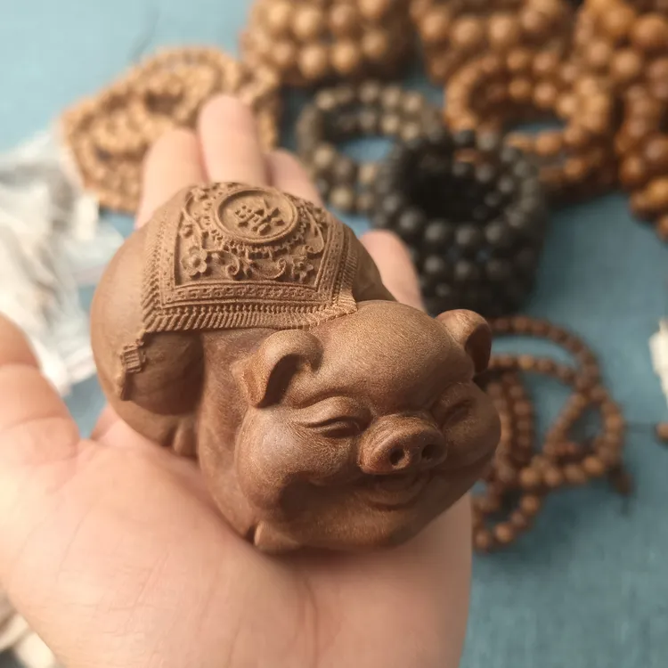 老山檀香福猪唐马手把件