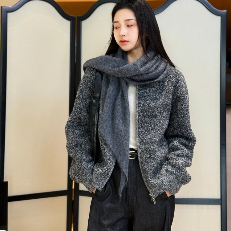 可乐生活丨100绵羊毛丨强缩圈圈工艺厚款双头拉链针织开衫-MY6457