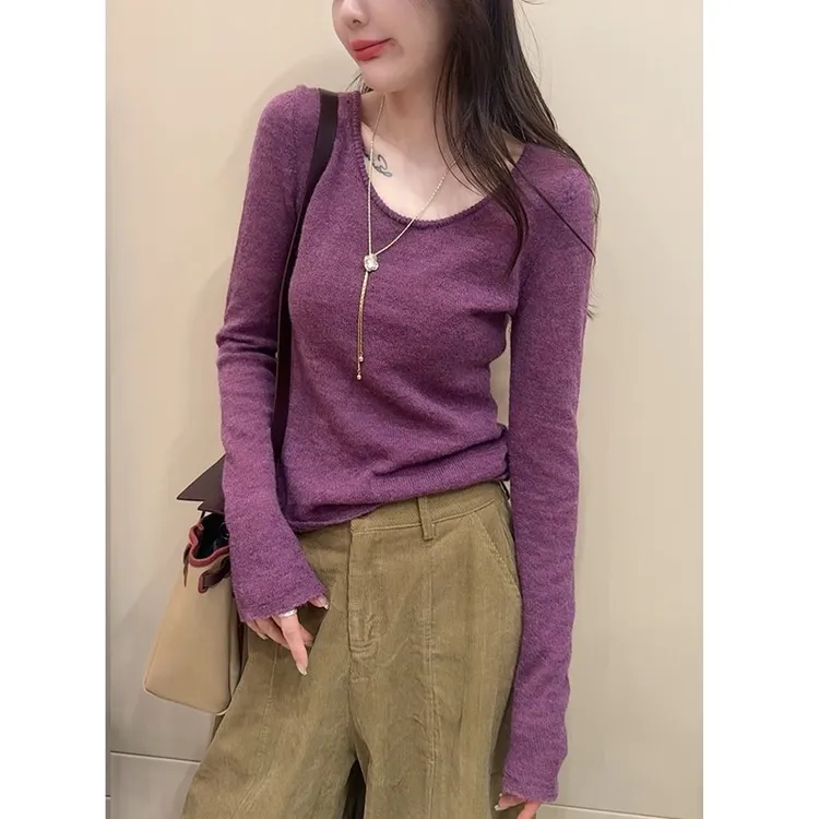 欧货站法式薄款长袖软糯羊毛毛衣女秋冬打底针织衫