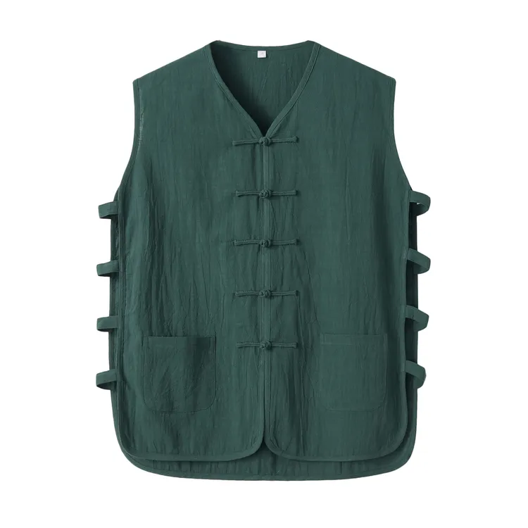 镂空薄款男夏季无袖盘扣唐装复古青中老年马褂V领汗衫中式马甲