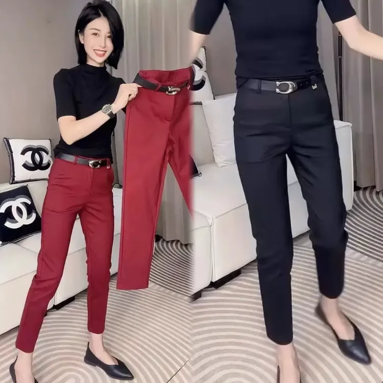 2025秋季新款小西裤女黑色烟管裤修身显瘦九分弹力小脚休闲铅笔裤