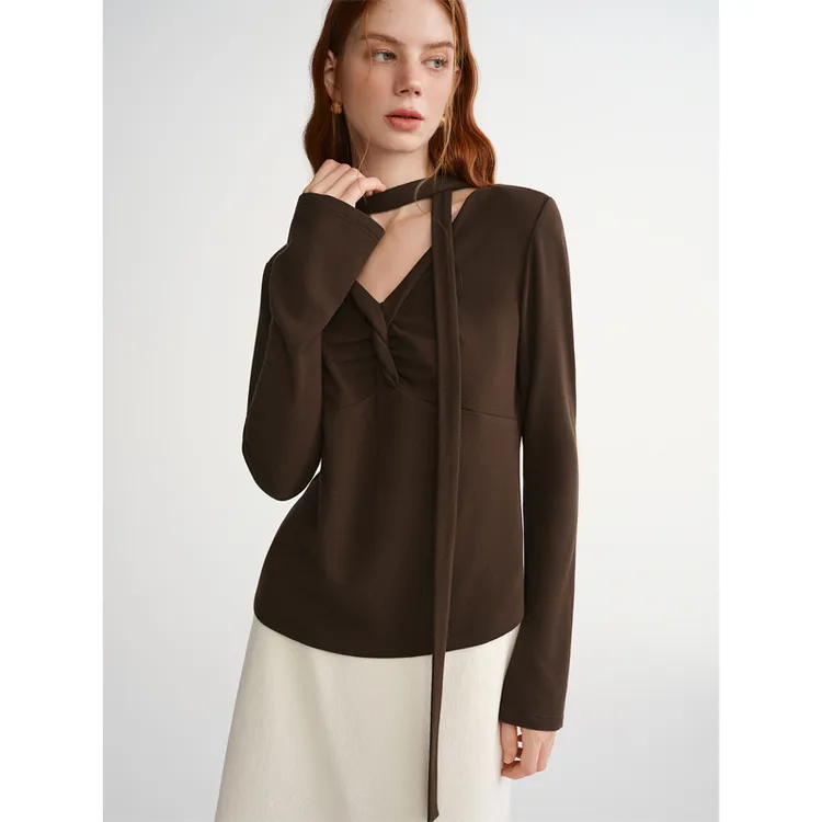 独束大码女装【焦糖可可】设计感不规则扭结内打底T恤25DS84493