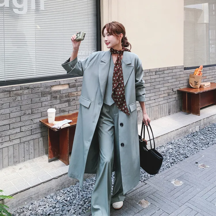 高级感韩剧女主穿搭套装裤2025春秋新款长款西装马甲阔腿裤三件套