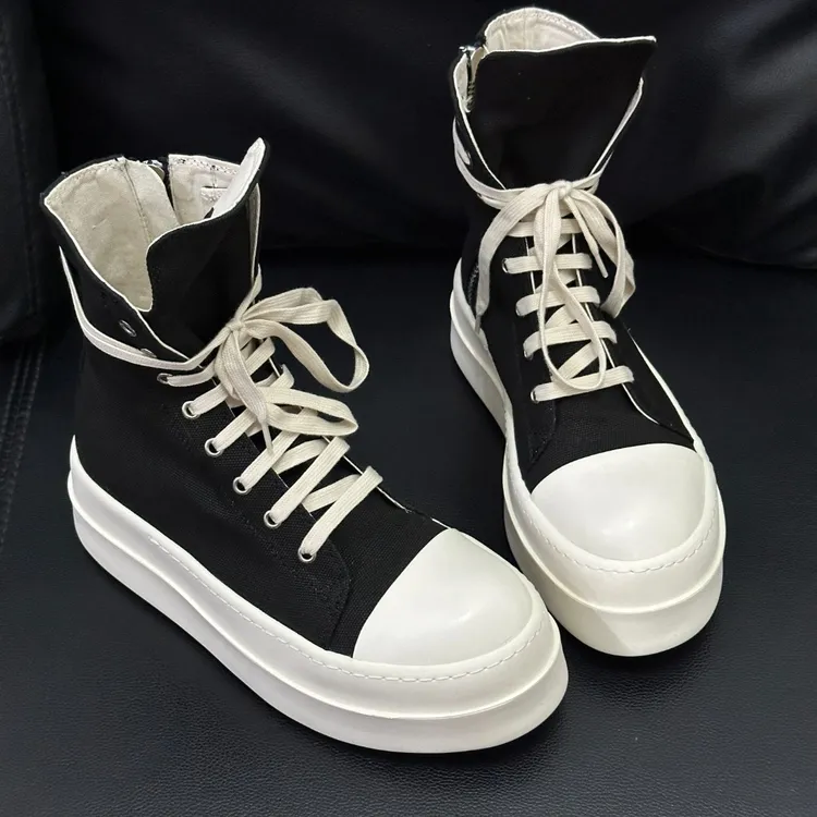 ro鞋高帮厚底帆布鞋男女夏季欧美休闲百搭增高时尚情侣圆头休闲鞋