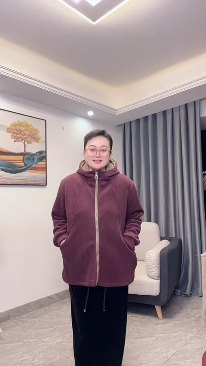 秋冬季加厚双面奥利绒休闲连帽外套时尚宽松保暖好穿妈妈装外套