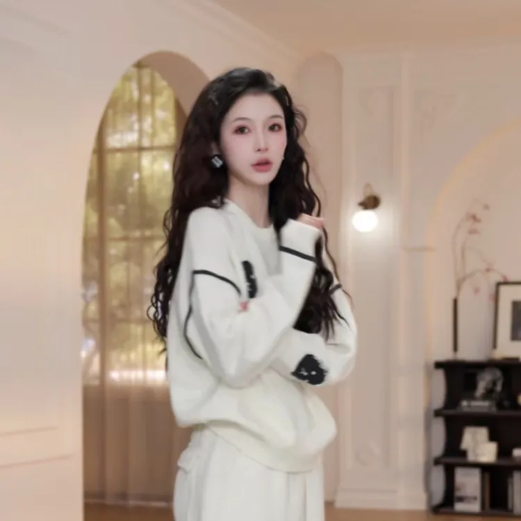 【YANYAN】圆领小黑熊毛衣女秋冬慵懒风长袖针织衫YY-9381