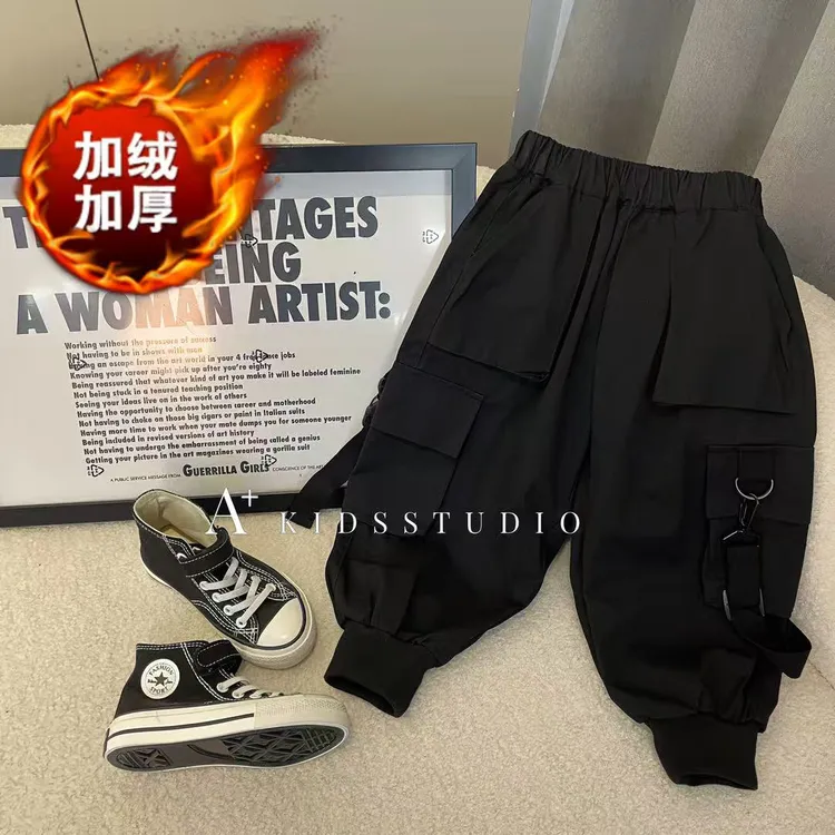 【纯棉工装长裤】2025秋冬款男童裤儿童宽松裤韩版百搭黑帅气中大童