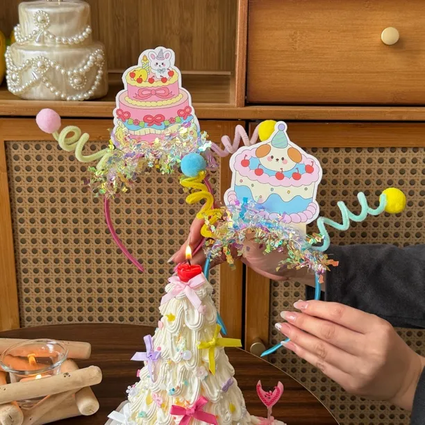 抱抱酱皇冠钻石珍珠卡通可爱弹弹卷网红粉色蓝色生日发箍