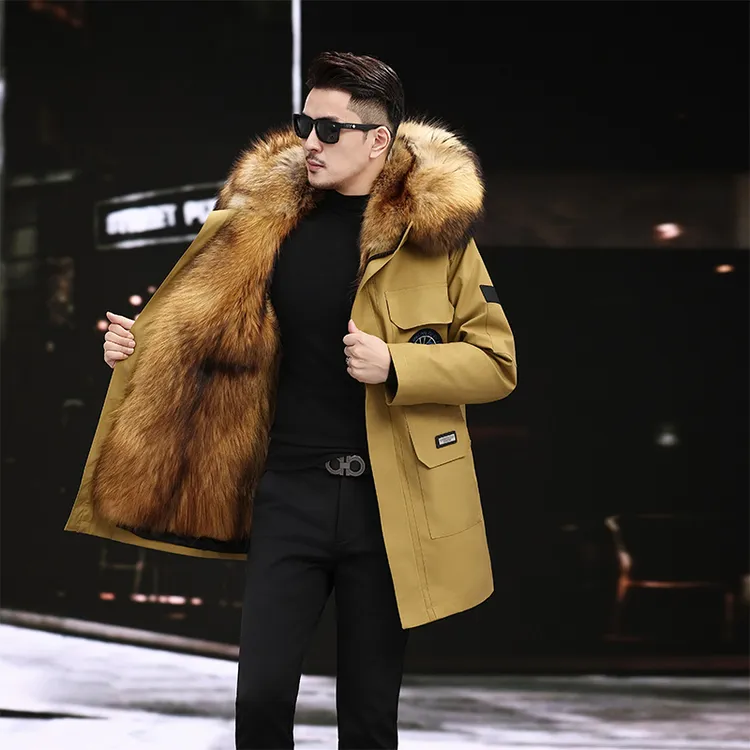 派克服男新款冬季连帽加绒加厚中长款大毛领拉链男款保暖大衣外套