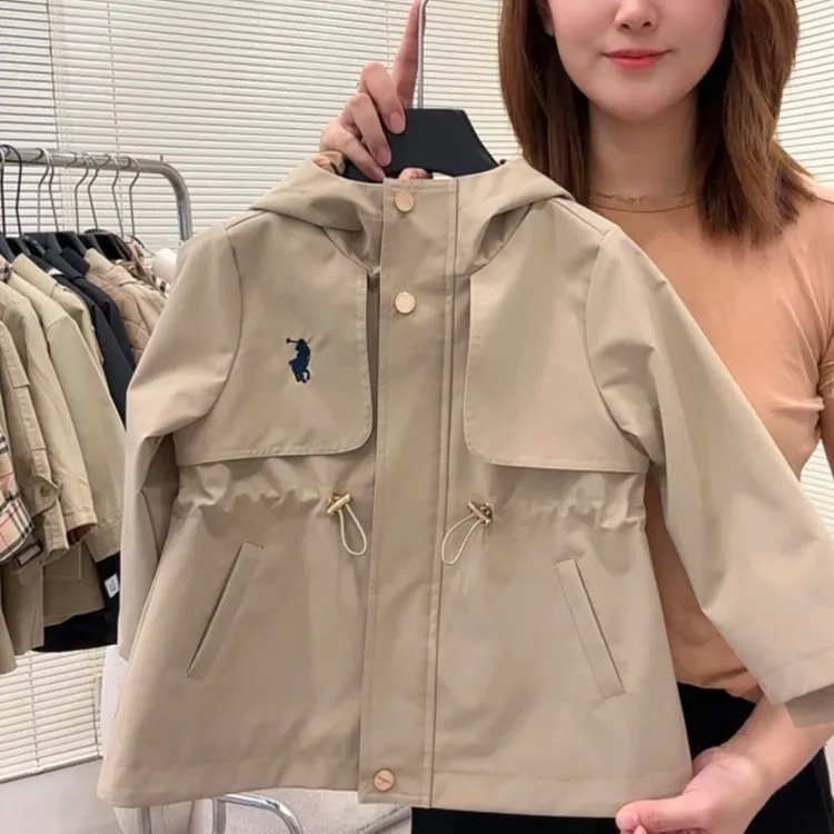 女童风衣春秋外套2025春装新款洋气夹克中长款韩版儿童宝宝连帽
