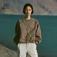 KOLON SPORT可隆户外休闲衣防静电女士露营梭织拼接圆领卫衣