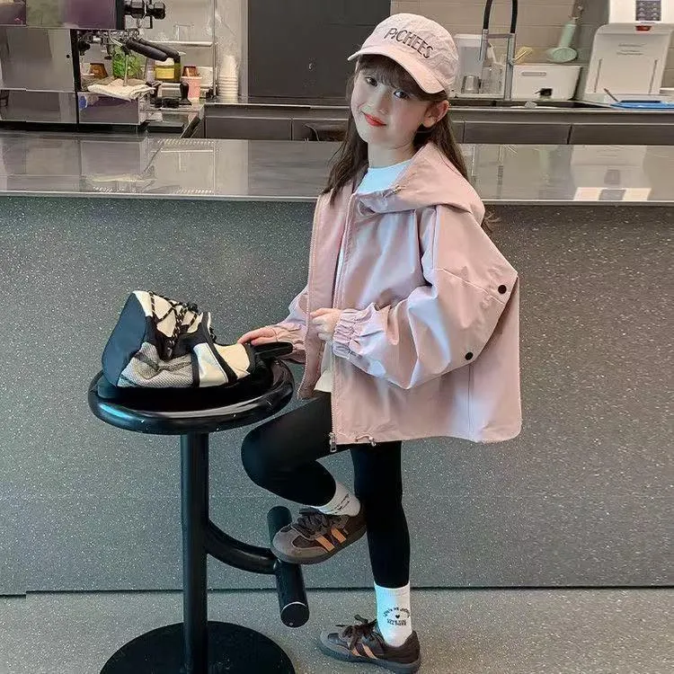 爱西娜女童连帽外套春秋儿童春装新款洋气2025女孩大童上衣夹克潮