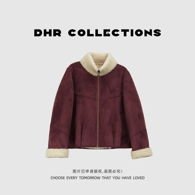 豆豆DD【麂皮绒夹克】韩系立领百搭外套2025冬季保暖上衣-611025DW