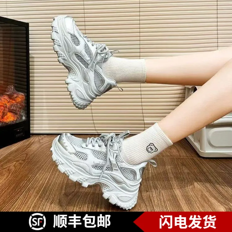 新款轻便网面厚底系带休闲运动女鞋欧货春季潮鞋