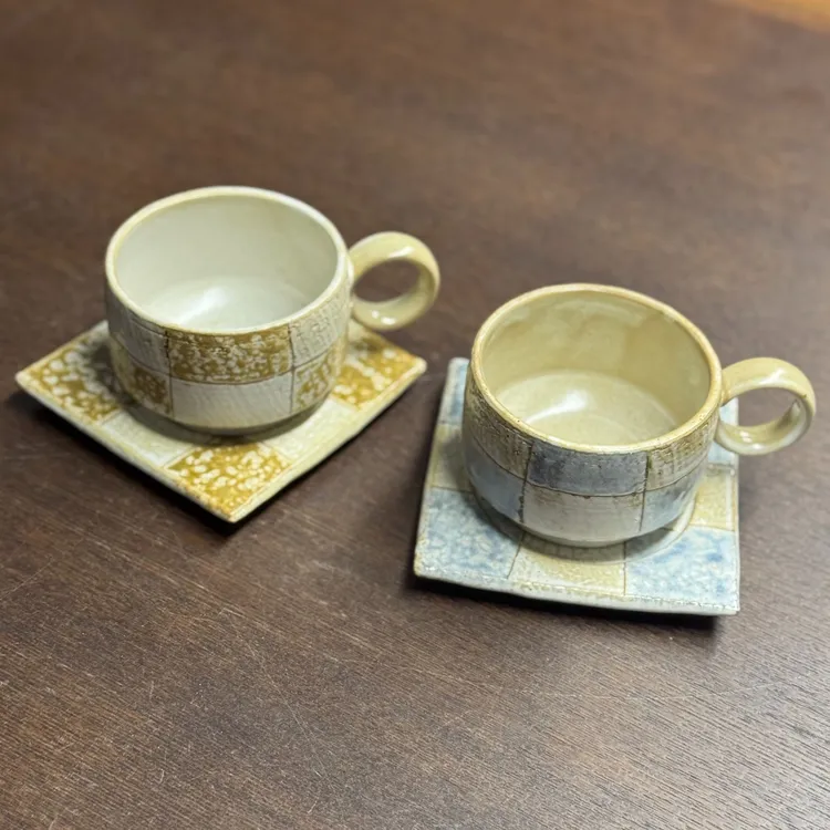 【拙格】手作粗陶格纹咖啡杯复古侘寂风早餐杯陶瓷办公室家用水杯