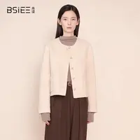 BSIEE本涩两口袋圆领简约大衣2秋季高级感毛呢大衣外套女