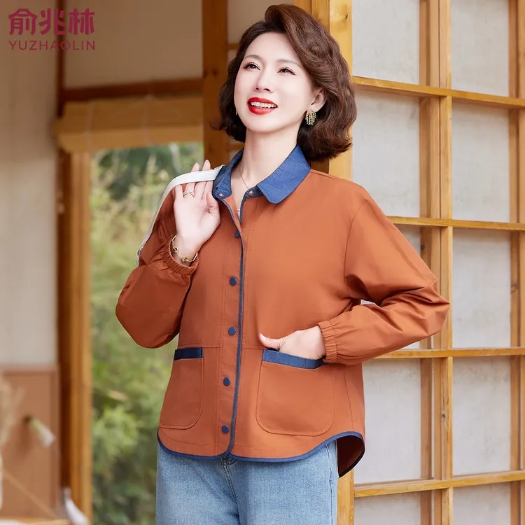 俞兆林妈妈秋装休闲外套薄款洋气中老年女士春秋时尚减龄夹克上衣