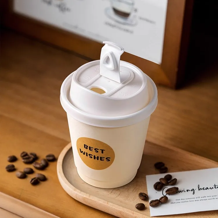 一次性双层牛皮纸杯加厚隔热防烫奶茶咖啡热饮杯打包家用商用带盖商品图