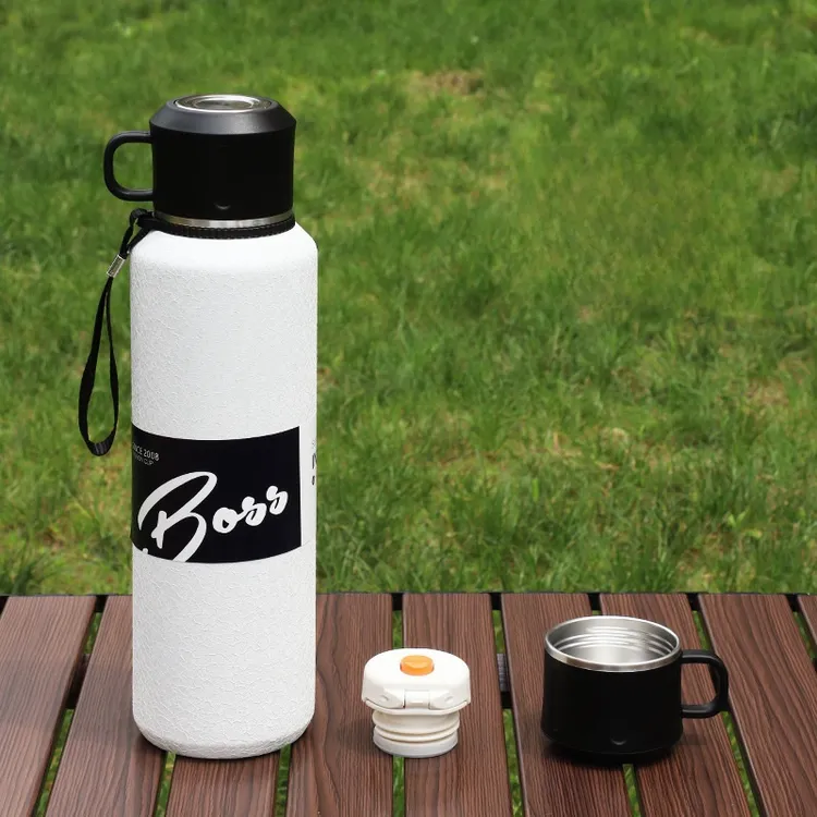 新疆包邮-1500ml不锈钢冰花漆保温杯便携一键开盖大容量运动水杯