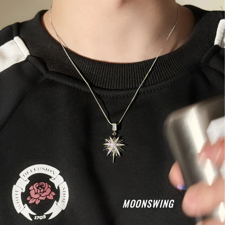 钛钢项链 太阳花镶嵌长款双色项链冷淡风超闪设计感小众ins坠链