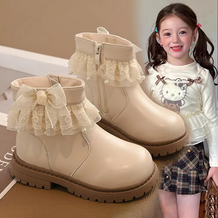 ABC女童加绒马丁靴2025冬季新款儿童公主短靴时尚小女孩二棉皮靴