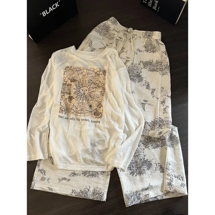 法式设计感复古印花睡衣女春秋款慵懒风宽松长袖长裤可外穿家居服