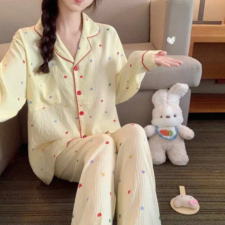 云朵棉睡衣女秋冬两件套2025可爱风可外穿纯色保暖甜美简约家居服