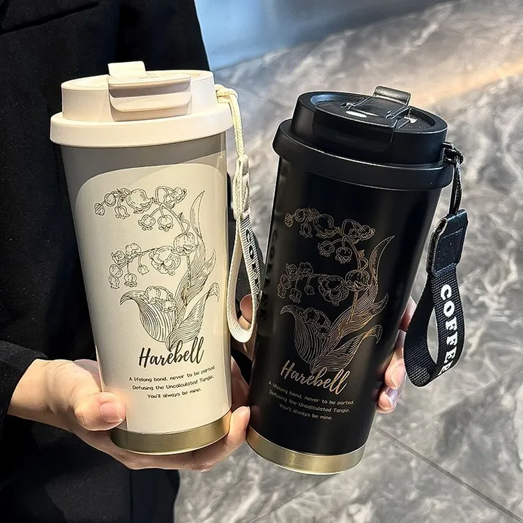 铃兰花女生保温杯高颜值316不锈钢咖啡杯水杯大容量随手吸管杯子