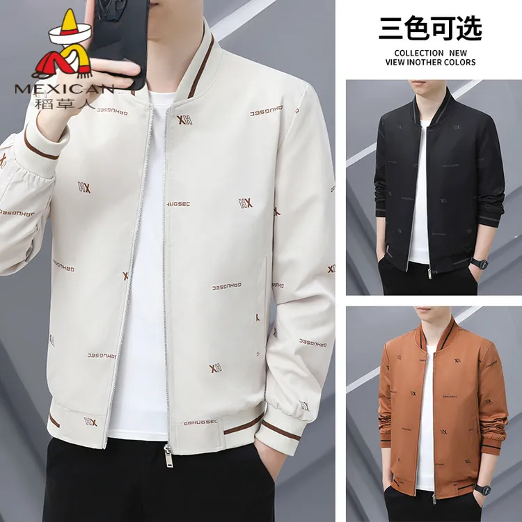 稻草人专柜正品男士休闲外套春秋季棒球领夹克修身百搭薄款男装.