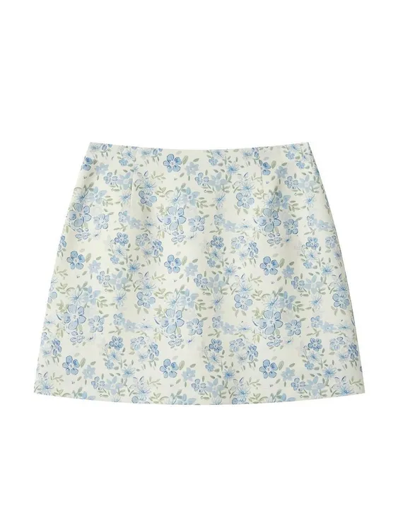 蓝色小清新碎花半身裙女2025夏季新款高腰显瘦a字气质包臀短裙女