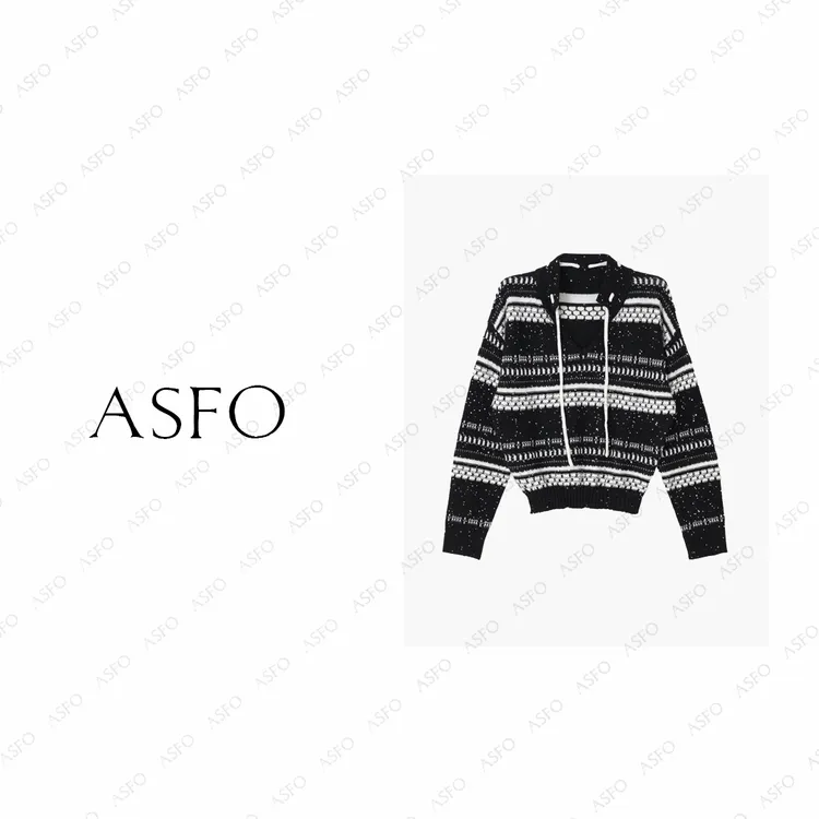 【AS星空顶】25新抽绳V领珠片纱双色交织休闲毛衫AS25QZZ00499