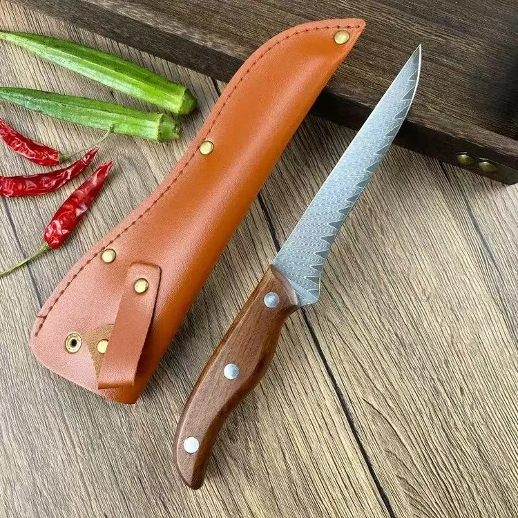 67层大马士革钢剔骨刀具肉档尖小刀锻打牛肉刀VG10商用剃肉分割刀