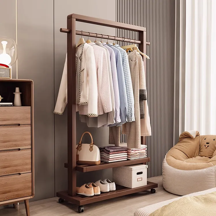 衣帽架落地卧室挂衣架可移动房间挂衣服架子客厅新中式民宿衣服架