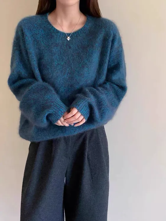 【山羊绒拉绒】杨幂同款 山羊绒加厚花纱针织衫毛衣秋冬