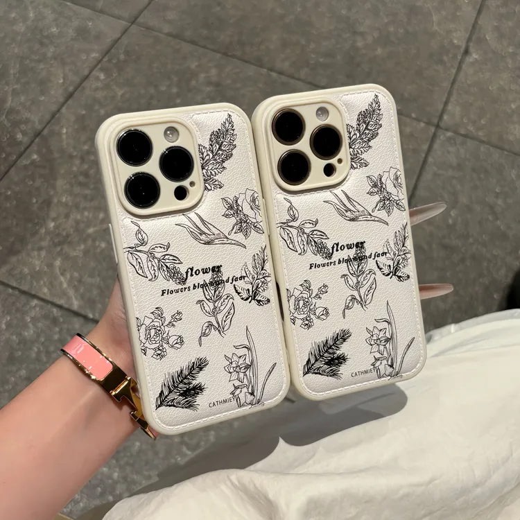 线条小花纹适用苹果17手机壳糖果气垫iPhone16华为vivo小米14oppo