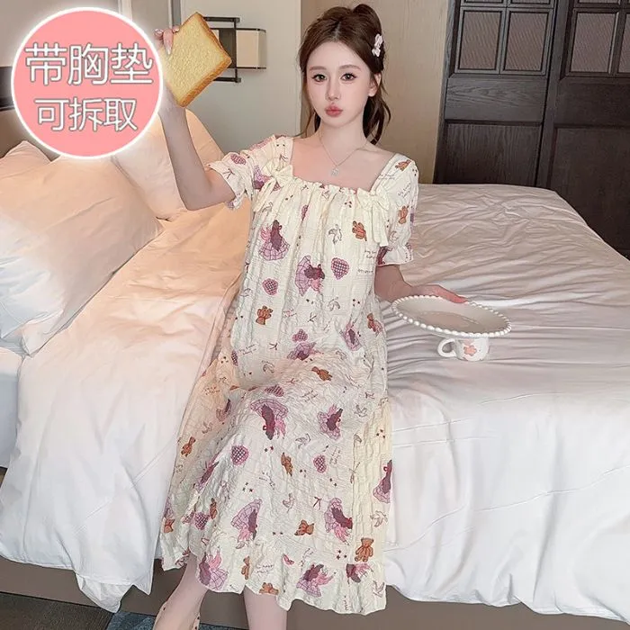 【自带胸垫】2025年新款睡裙女夏季天短袖薄款甜美韩系ins家居服